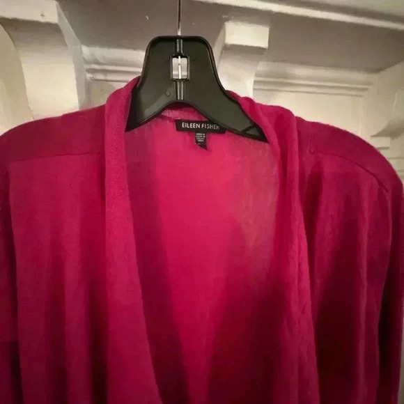 Eileen Fisher women’s 100% Italian wool cardigan sweater pink open front size L - Picture 3 of 7